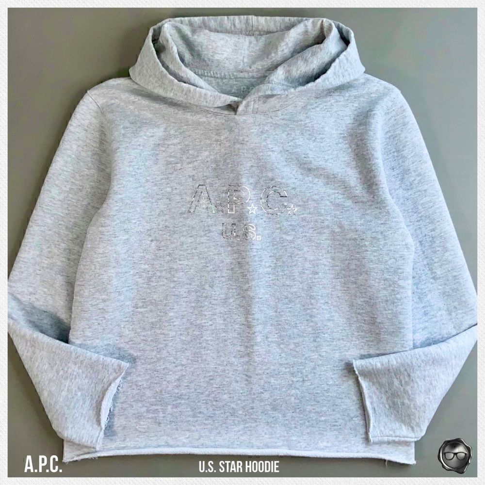 A.P.C. U.S. METALLIC SILVER GHOST LOGO STAR HOODIE IN GREY MELANGE